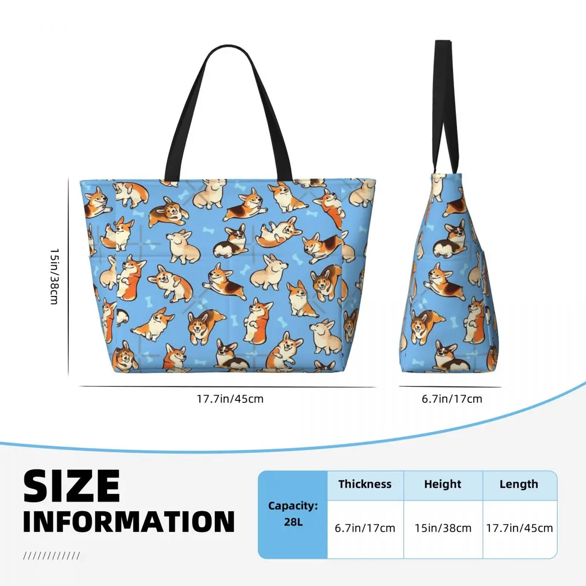 Jolly Corgis In borsa da viaggio da spiaggia blu, borsa a tracolla alla moda di grande capacità con motivo Multi-stile