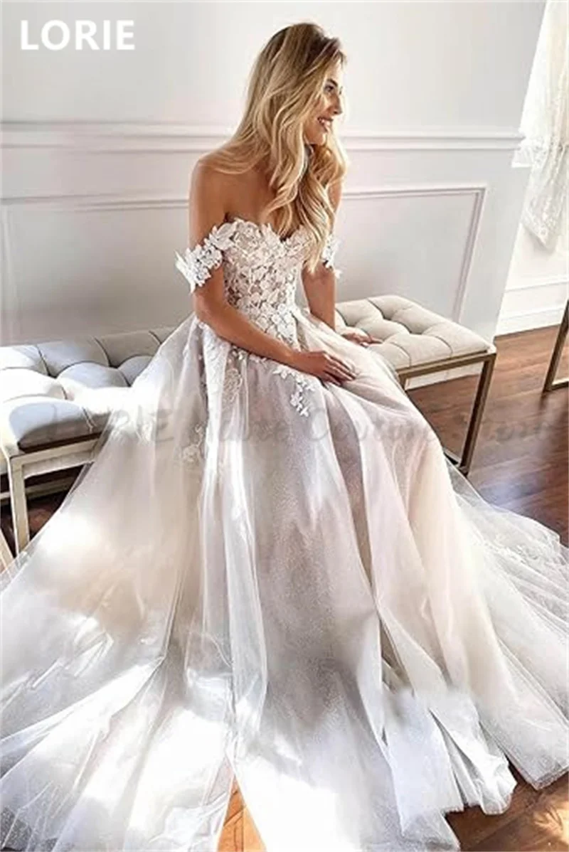 LORIE Lace Wedding Dresses 2022 Off The Shoulder Sweetheart Neck Bridal Gowns Side Split Appliques CountryWeddingGown Customized