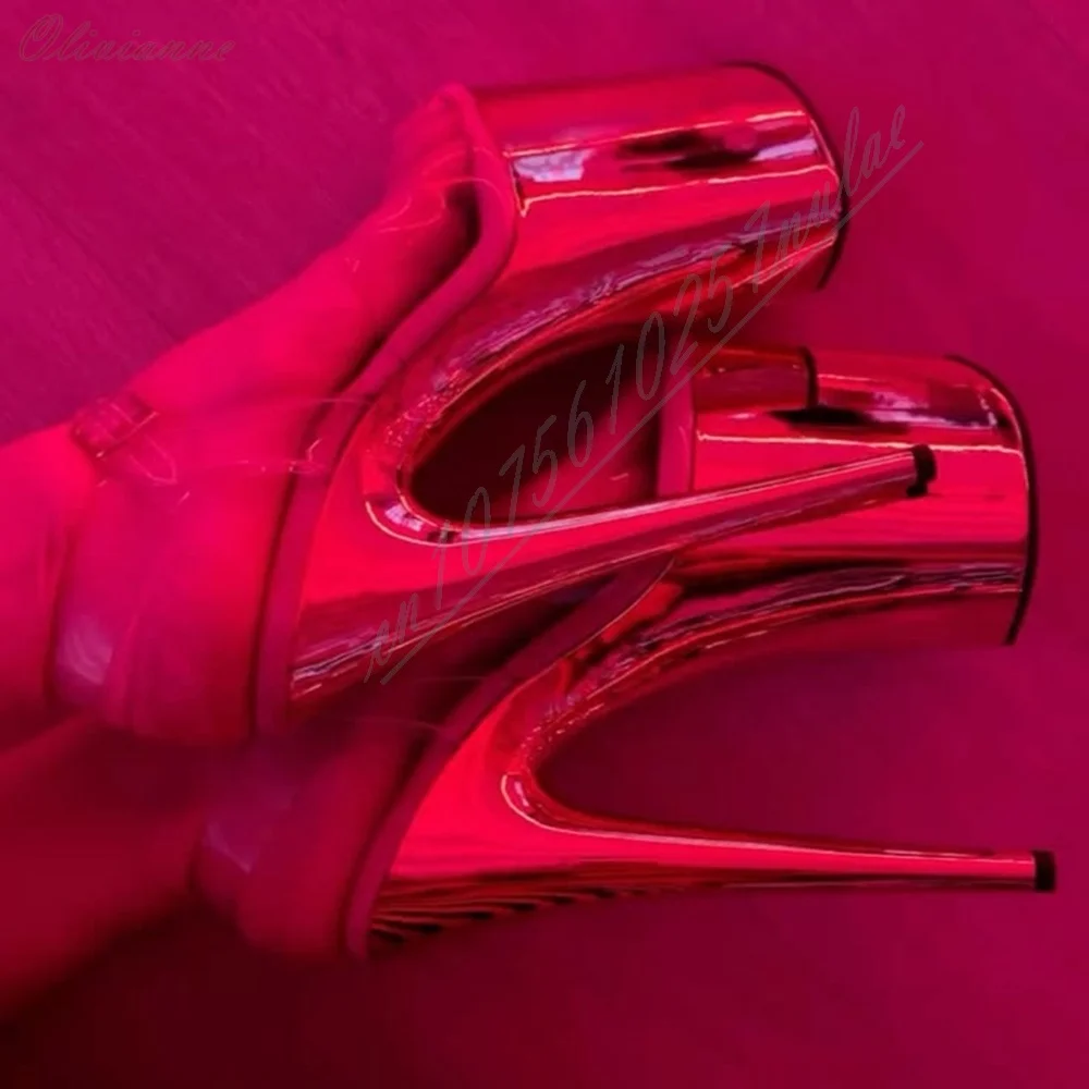 Metallic Gold Platform Ankle Wrap Sandals Women Clear PVC Strap Peep Open Toe Ultra Slim Stiletto High Heel Nightclub Pole Dance