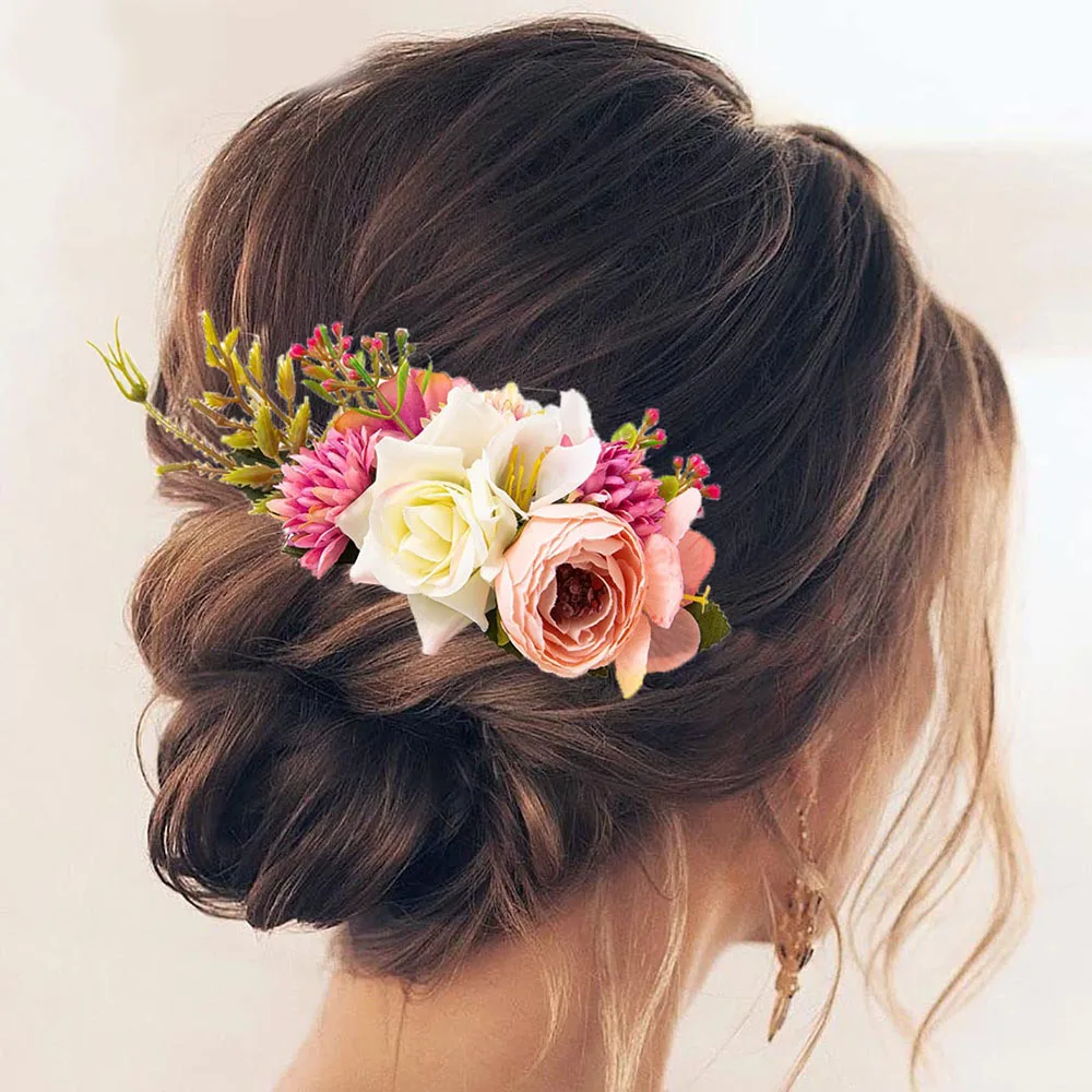 Simulation Flower Hairpins Rattan Floral Hairpin Back of Head Hair Clip Wedding Hair Accessories Bride Flower Hair Combs Clip