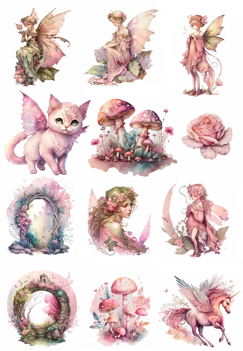 12Pcs/Pack Magic Dragon Cat Mushroom Sticker DIY Craft Scrapbooking Album Junk Journal Decorative Stickers