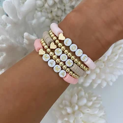 Go2Boho 4pcs/5pcs Hematite Heart Bracelets Plated Gold Beaded Bracelet For Women Clay LOVE MAMA Letter Valentine's Jewelry
