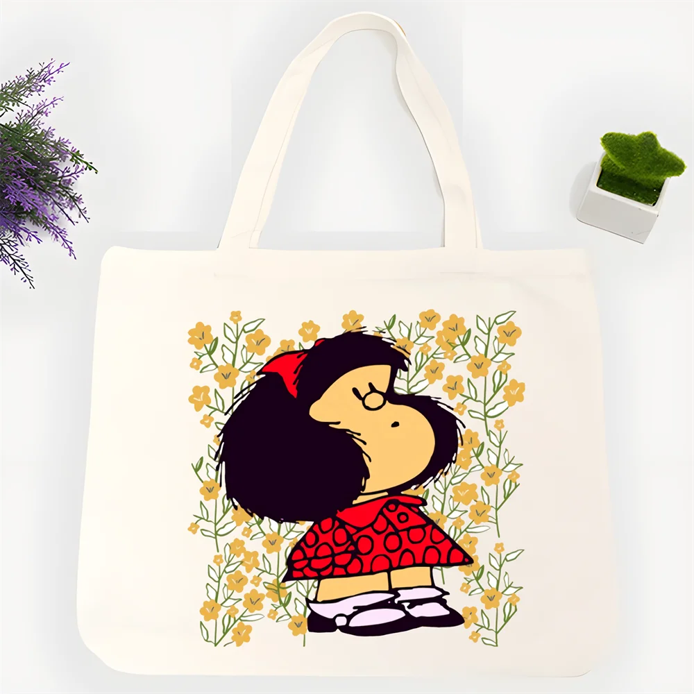 mafalda Women Shopping Bag Eco Reusable Female Tote Bag College Handbag Retro Large Ladies