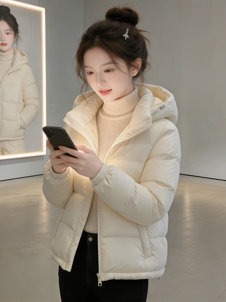 

Thiened Warm Cotton Jaet Women's Winter Loose Hooded down Cotton Coat Korean Sle Commute Polyester Fiber Filling