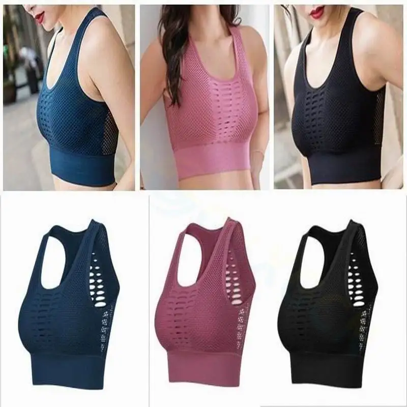 Female shockproof sports underwear running Push Up beautiful back dance bra yoga fitness vest Breathable Mesh Sports tanks top