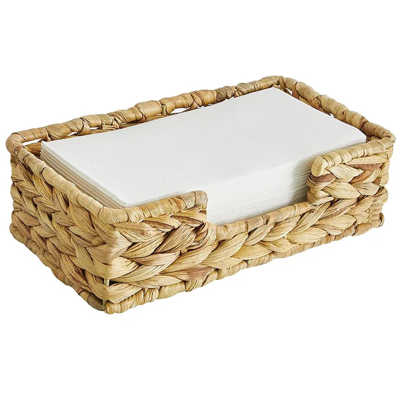 Water Hyacinth Napkin Holder Rectangle Wicker Baskets Rustic Wicker Paper Hand Towels Storage Tray Woven Bathroom Napkin Holder