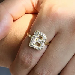 Waterproof Stainless Steel Bubble Balloon Letter Alphabet Rings Adjustable Open Zircon CZ Initial Gold Color Finger Ring Jewelry