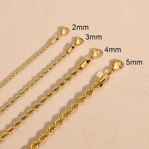 여성용 남성용 Vnox Dainty Gold Color Rope 체인 목걸이, 세련된 꼬인 칼라, 방수 스테인리스 스틸 링크 2/3/4/5mm 너비 10 최고의 판매 남성 금 목걸이 -10