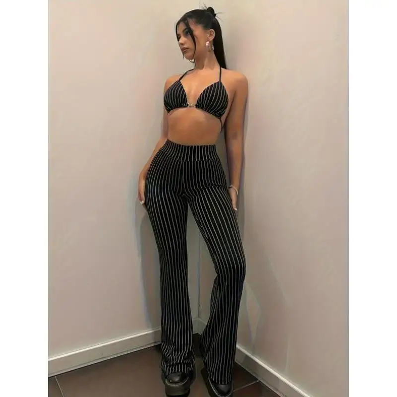 

Cross-Border Qui-Dry Breathable Stripe Print High Waist Straight Leg Men's Casual Pants Full Set Matching Summer Autumn