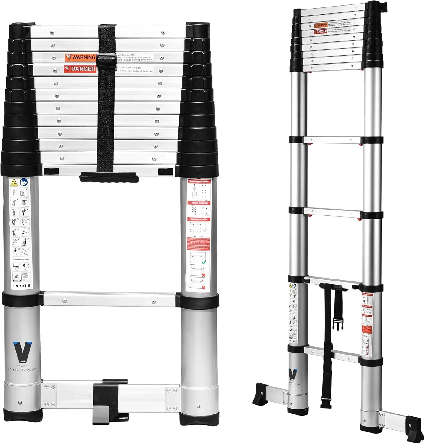 Escalera Telescópica de 12.5 Pies, Escalera Extensible con Retracción de un Botón, Escalera Plegable de Aluminio con Diseño de Desaceleración para Casa y RV