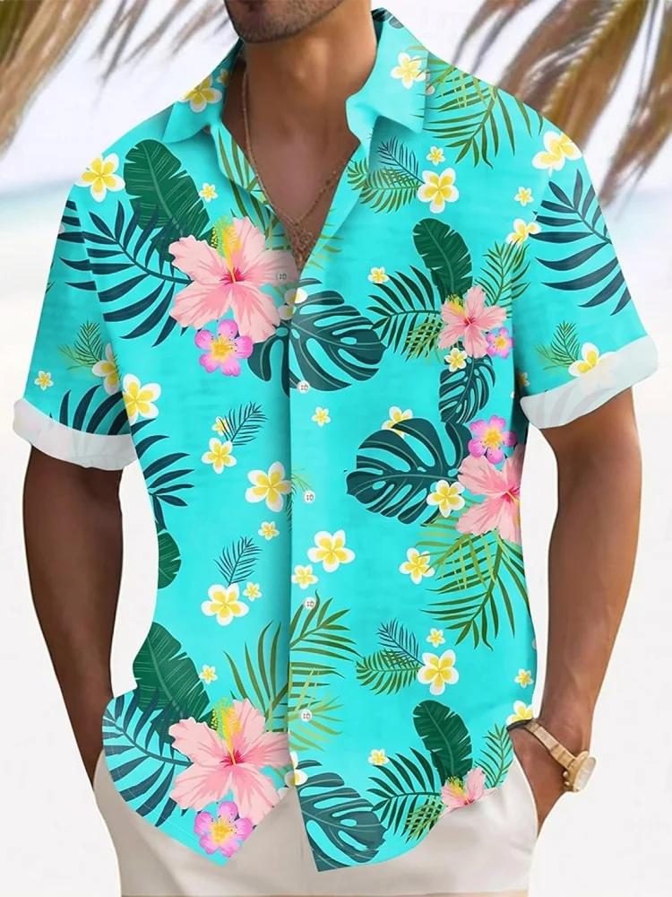 

3D Palm Tree Printed Shirt Man Fashionable Summer Daily Casual Men's Resort Shirt Hawaiian Seaside Mens Short-sleeved Shirt Top