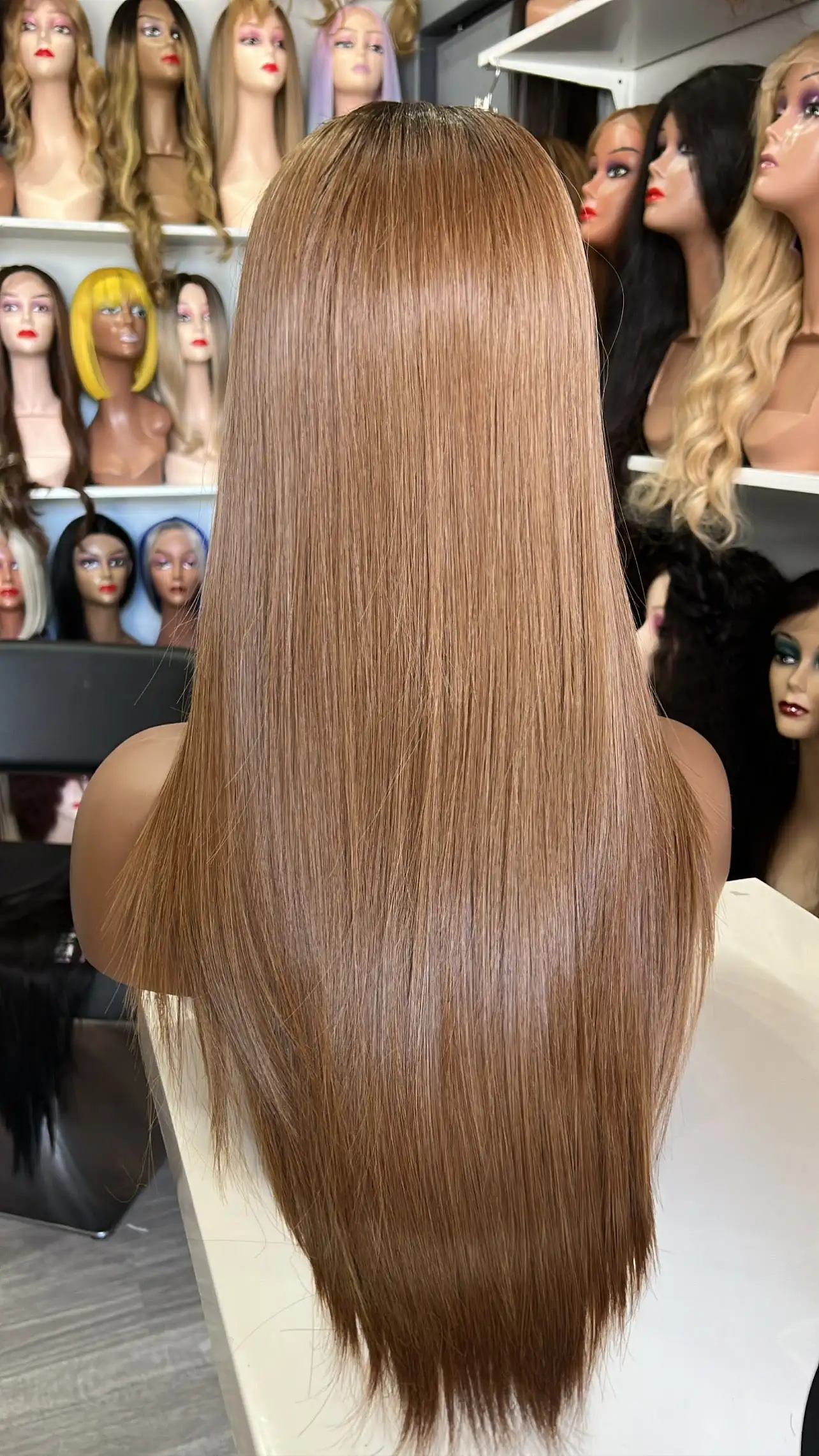 Natural Straight Chocolate Brown Shadow Roots Synthetic Lace Frontal Wigs Soft Not Knotted Long Length Heat Resistant Fiber Wig