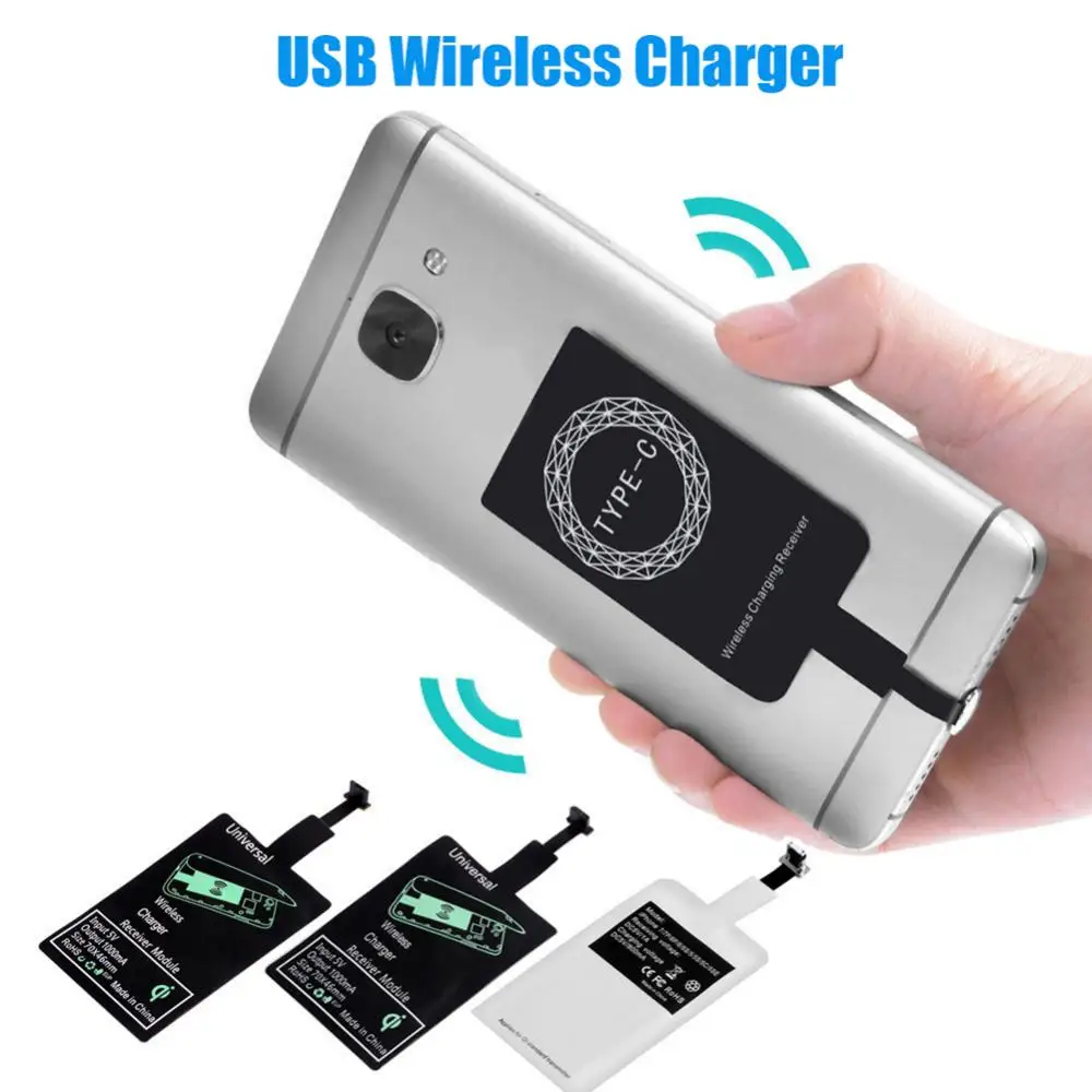 Sticky USB Type C Qi Wireless Charging Receiver Support Type C Micro USB Fast Wireless Charging Adapter For Phone