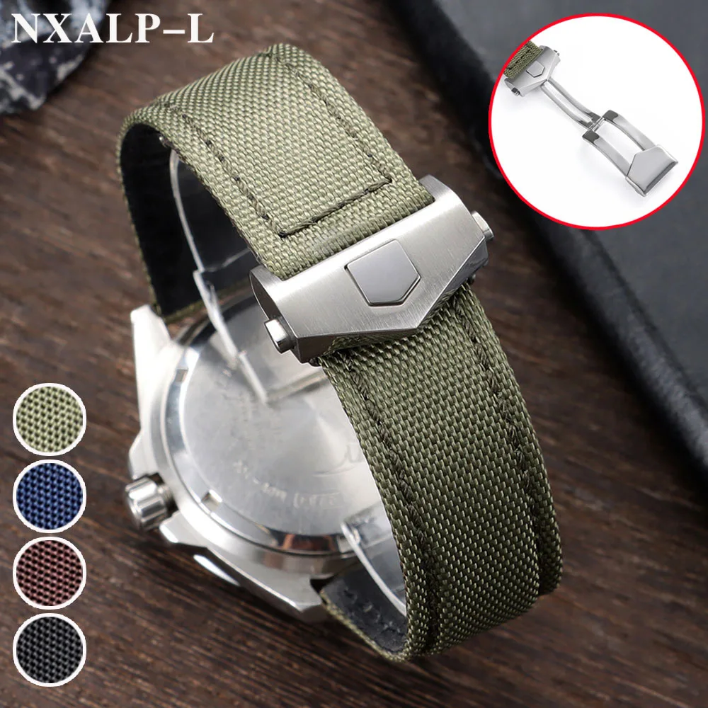 22mm 24mm Canvas Watchbands for Breitling for AVENGER NAVITIMER Nylon Leather Watch Strap for Tag Heuer Folding Buckle Bracelet