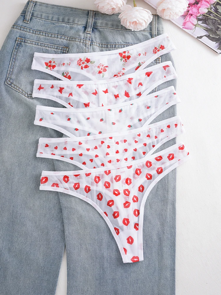 5pcs/Set Print Design Sexy Women thongs Fashion New Panty Underwear Breathable Comfortable Lady g-string Elegant Sexy Lingerie image 4