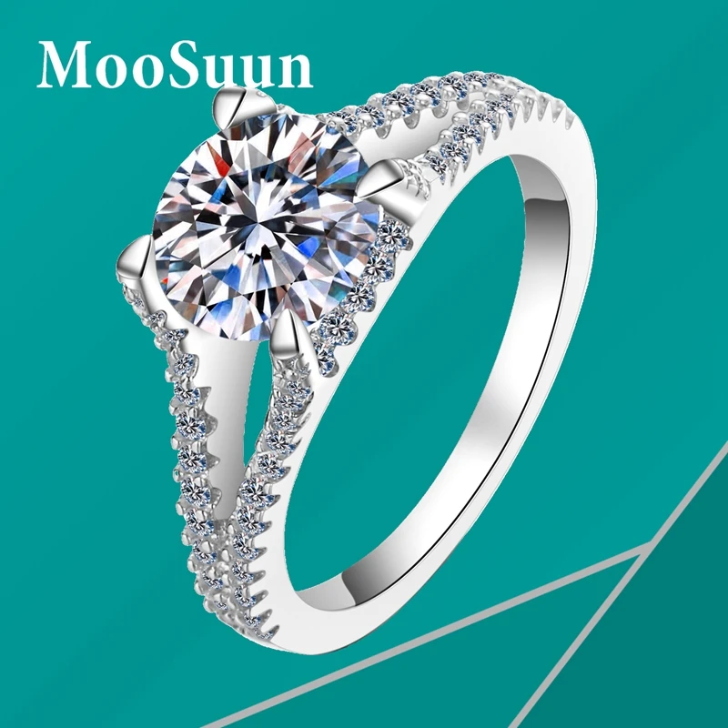 

MooSuun 2.0ct Moissanite Diamond Ring for Women S925 Sterling Silver Lab Sapphire Ruby Emerald GRA Engagment Ring Love Gift