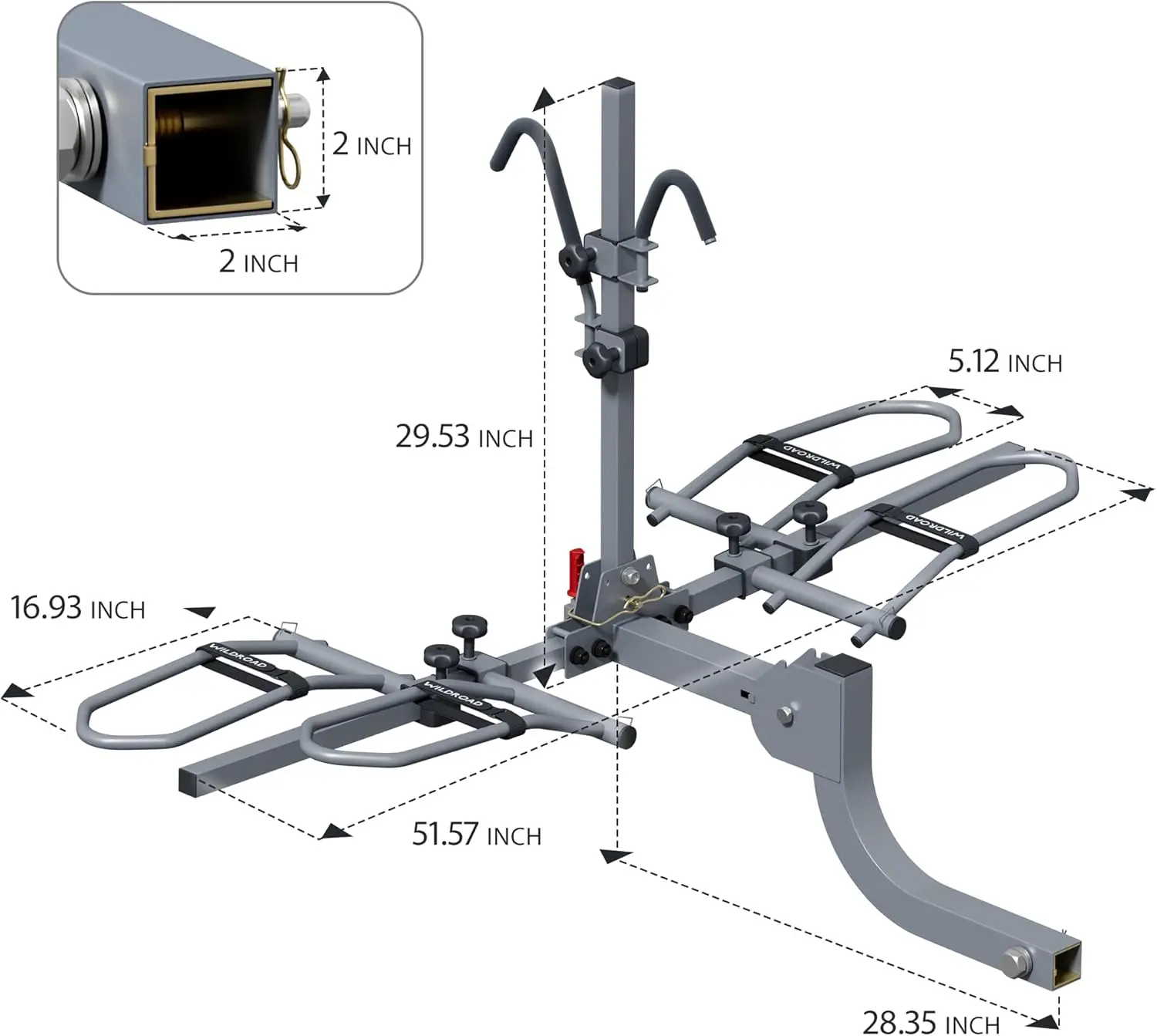 Foldable 2-Bike Hitch Rack for Car, Quick Release Handle, Tilting Design Fits Standard, Fat Tire and E-Bikes, 180 lbs Capacity