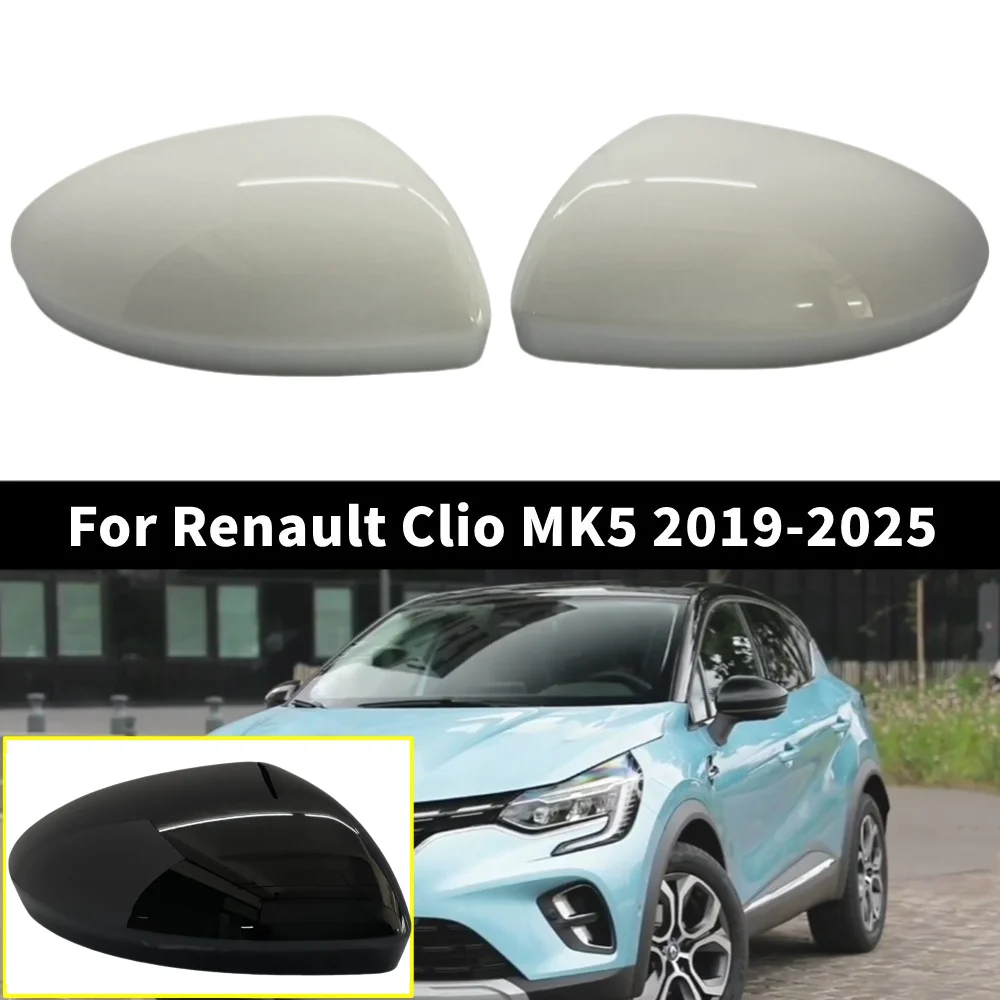 

Pair Glossy Black White Car Replacement Rearview Side Mirror Cover For Renault Clio MK5 2019-2025 Wing Cap Exterior Case Trim