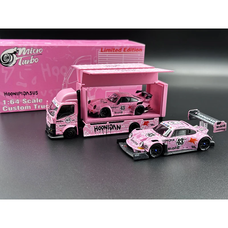 MT In Stock 1:64 Pink Hoonipigasus 300 Series Custom Gull Wing Truck Diecast Diorama Car Model Toys MicroTurbo