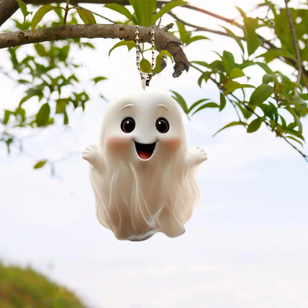

Halloween Ghost Ornament Spooky Halloween Ghost Acrylic Hanging Decoration for Home Car 2d Flat Cartoon White Ghost for Rearview