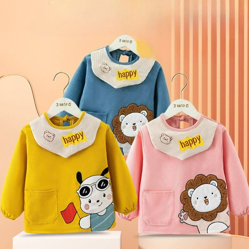 

Водонепроницаемые нагрудники для кормления ребенка, грязеотталкивающие вельветовые детские нагрудники, защитная одежда с длинными рукавами для детских садов