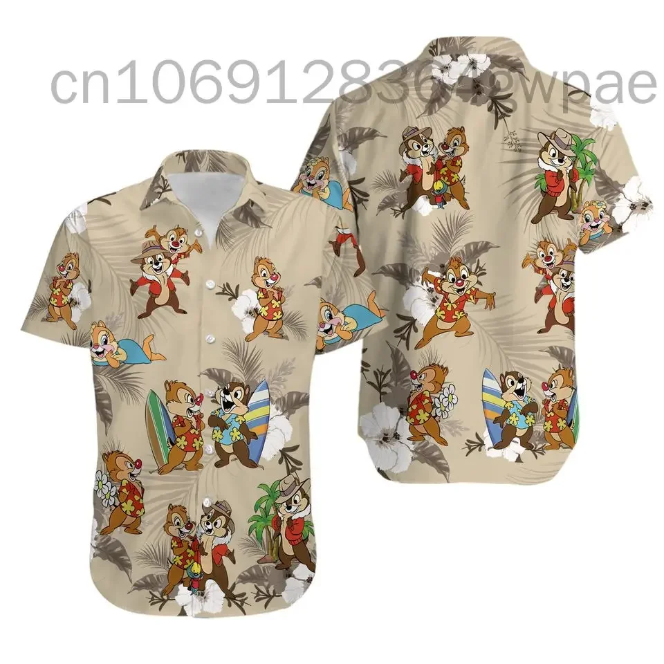 Disney Chip and Dale Hawaiian Shirts Men Summer Fashion Short Sleeve Shirts Men Women Casual Beach Shirts Disney Hawaiian Shirts