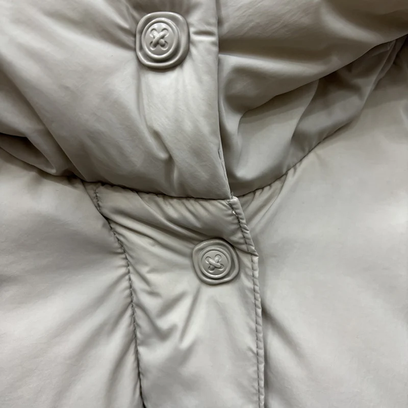 Kurtka puchowa damska Schinteon, biała, z kaczym puchem, jesienno-zimowa, ciepła odzież wierzchnia z kapturem, luźny krój oversize, nowość 2025, realne zdjęcia.