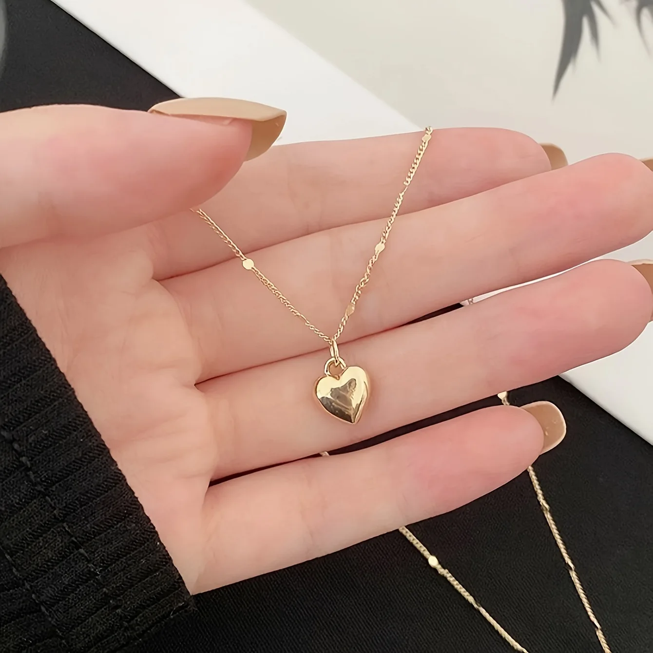 Simple Love Heart Pendant Necklace Golden Silver Color Trendy Office Lady Link Chain Neck Jewelry Gift for Friend Fashion