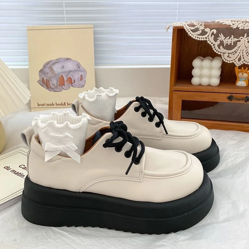 Round Toe Women's Platform Shoes with Lace Up and Ankle Strap Chunky Heel Leather Upper Versatile for Daily Wear and Outfits