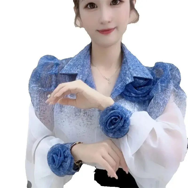 

Three-Dimensional Flower Sunscreen Shirt With A Sense Design Long-Sleeved Clothes And Women's 2025 New Temperament Joker Top