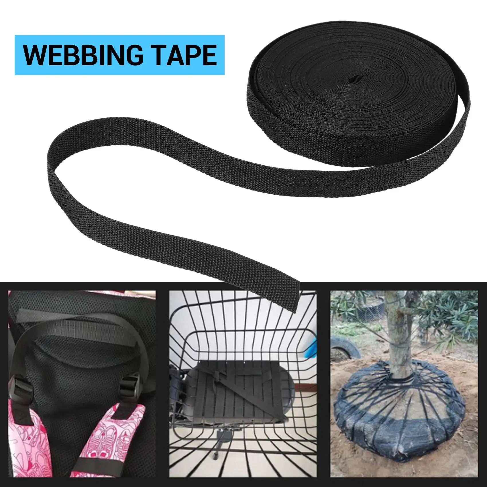 salessCLCu 25mmx20m Roll Nylon Tape Strap For Webbing Bag Strapping Belt Making DIY Craft - Black