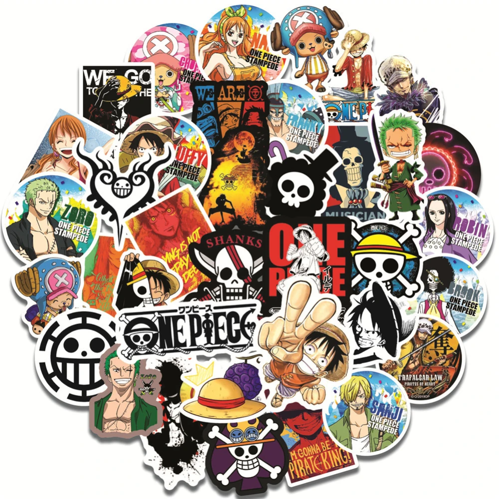 Autocollants waterproof motif anime One Piece, 50 pièces, stickers, mignon, Kawaii, pour coque de téléphone, ordinateur portable, DIY