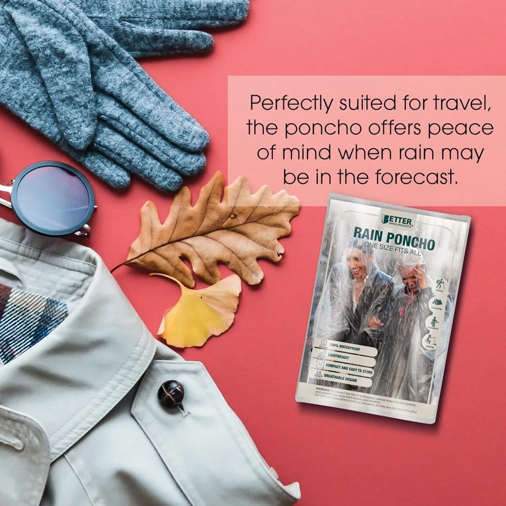 أفضل منتجات مكتبية، عباءات مطر شفافة يمكن التخلص منها مع غطاء محرك السيارة للبالغين، عباءات الطوارئ، خفيفة الوزن وغير سامة