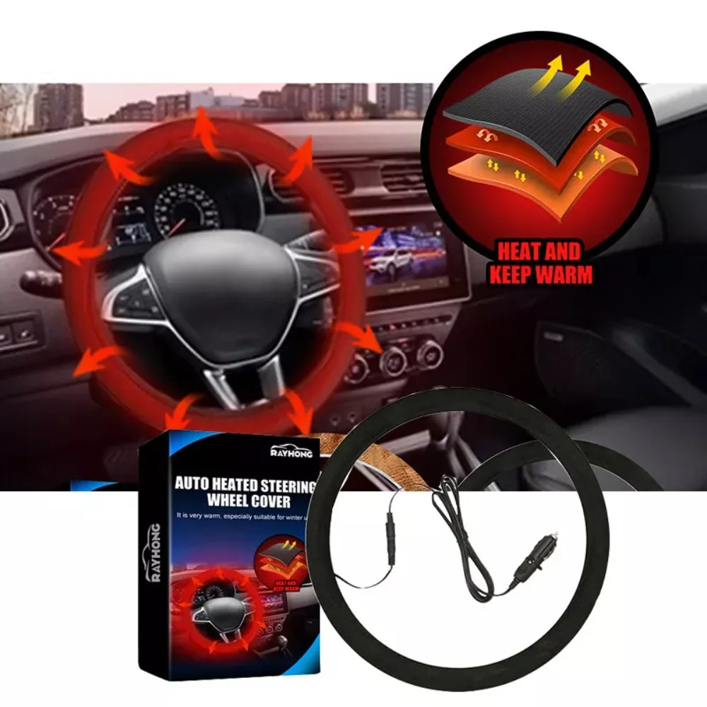 Universal 12V Heated Steering Wheel Cover Anti-slip Warm Car Heating Hand Warmer Winter Steering Wheel Heater Car Accessories