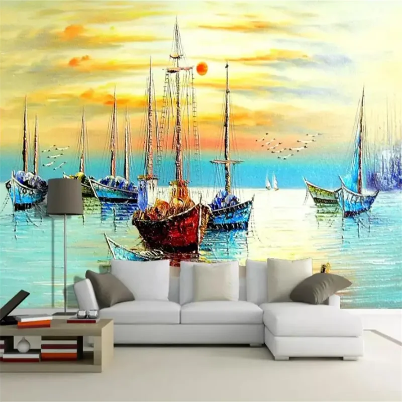 papel de parede Customized wallpaper beautiful oil painting  sea view TV background wall paper home decor mural  papier peint