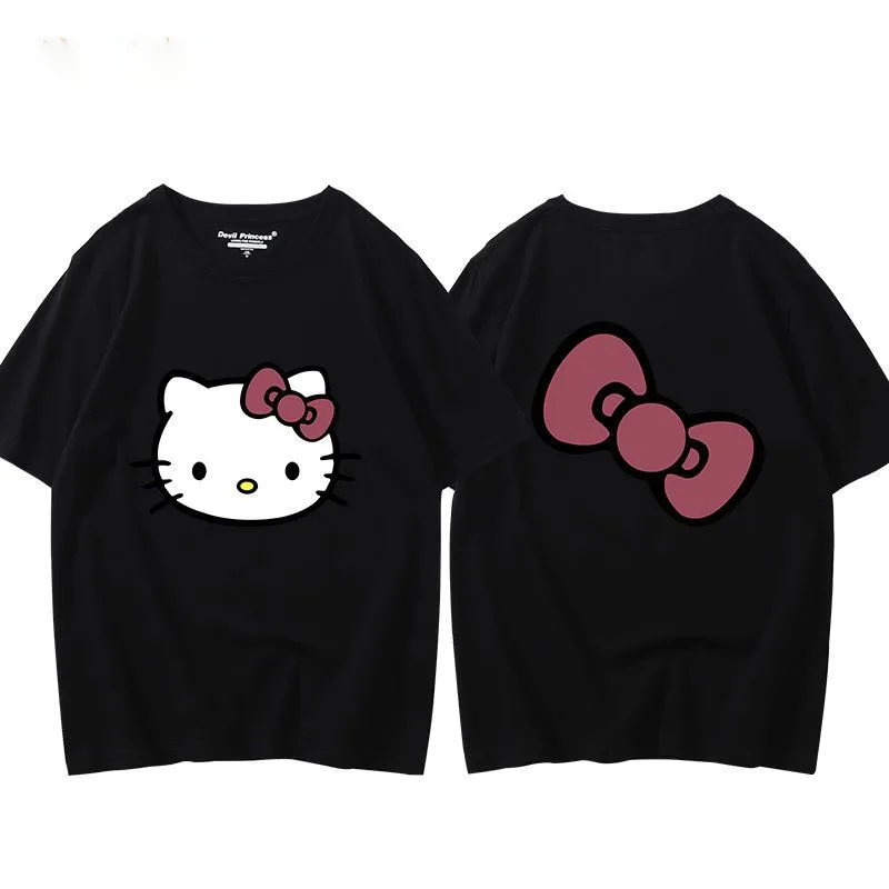 

Kawaii Sanrio Anime Short Sleeve Cute Hello Kitty Cartoon Y2K Ins Summer Loose and Versatile Printing Couple Attire Gifts Girls