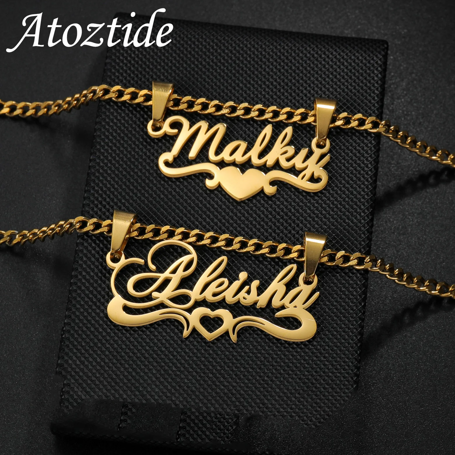 

Atoztide Personalized Custom Name Necklaces 2 Hole Chain for Women Stainless Steel Heart Stone Pendant Birthday Jewelry Gift