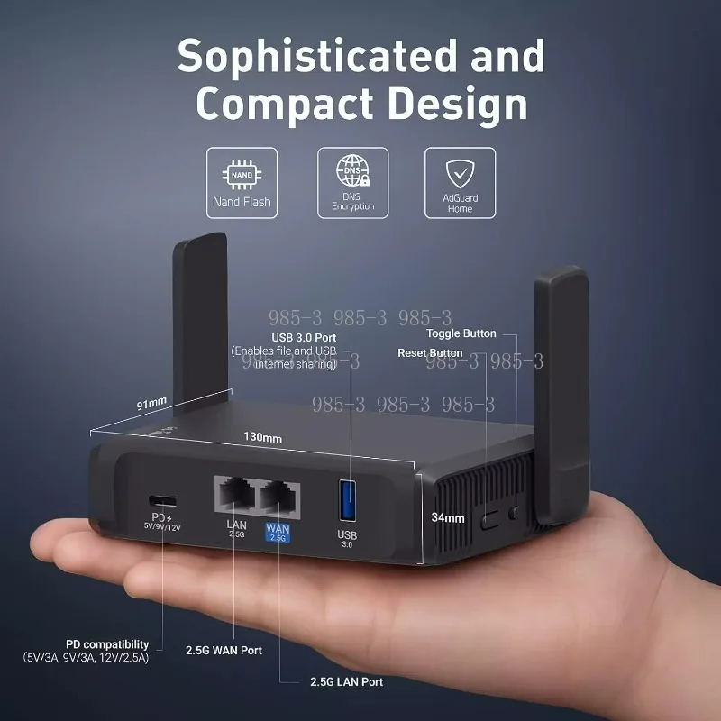 WiFi 7 Travel Router with Touchscreen, 3570Mbps High Speed Gaming Hotspot Dual 2.5G Ports VPN Support