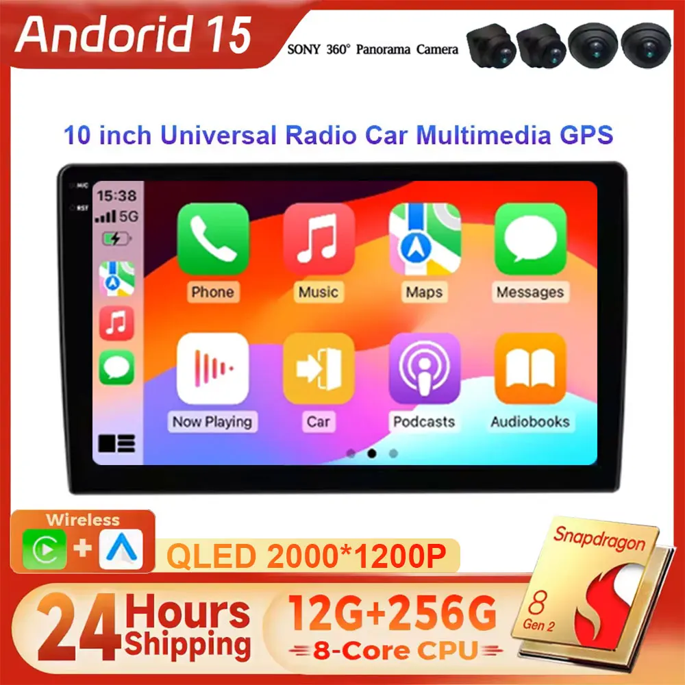 

10-дюймовый Android 15 автомобильный радиоприемник мультимедийное видео универсальный стерео Carplay GPS для Volkswagen Nissan Hyundai Kia toyota