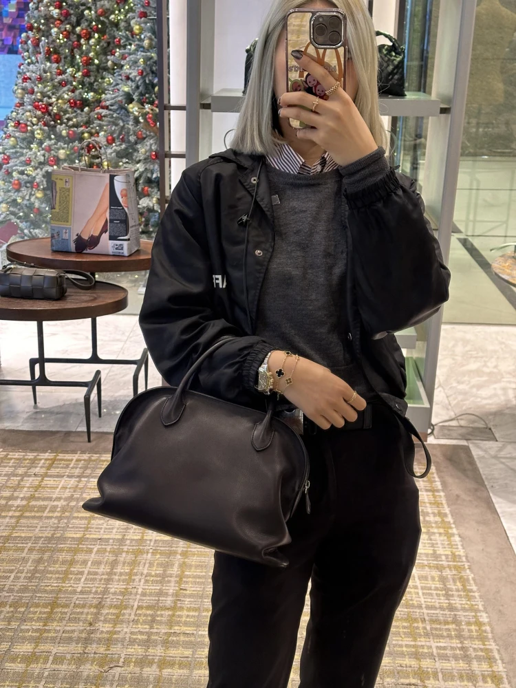 حقيبة بولينج إيطالية من الجلد من بورت.أوسوي، حقيبة يد نسائية كبيرة السعة على شكل صدفة، حقيبة للتنقل اليومي، حقيبة كتف ناعمة