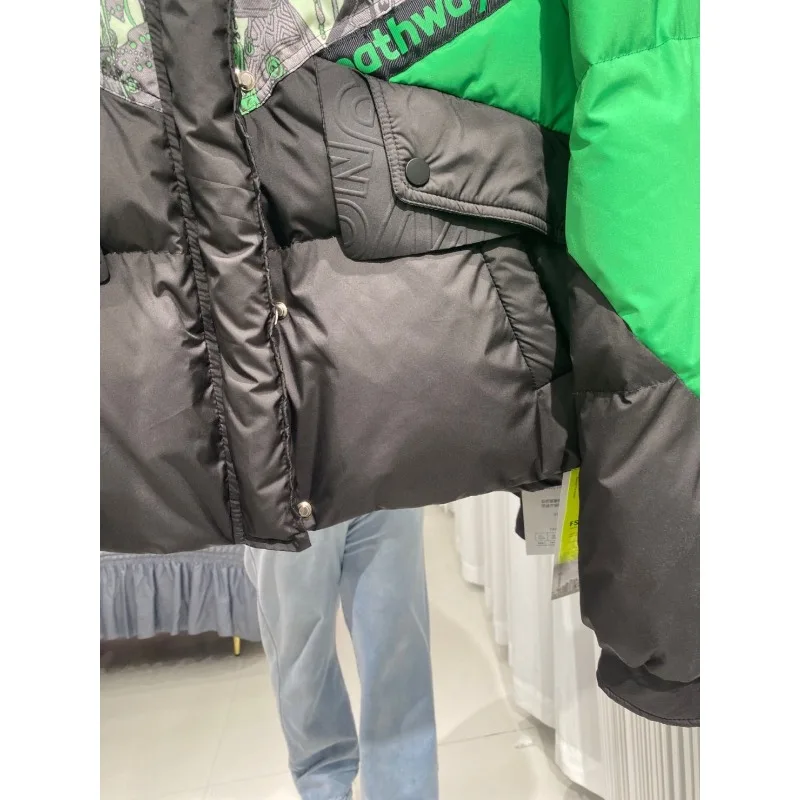 New Letter-style Down Jacket for Women Short Hooded Thick Jacket Fashionable and Trendy Brand Color-blocking Top Women’s Wear