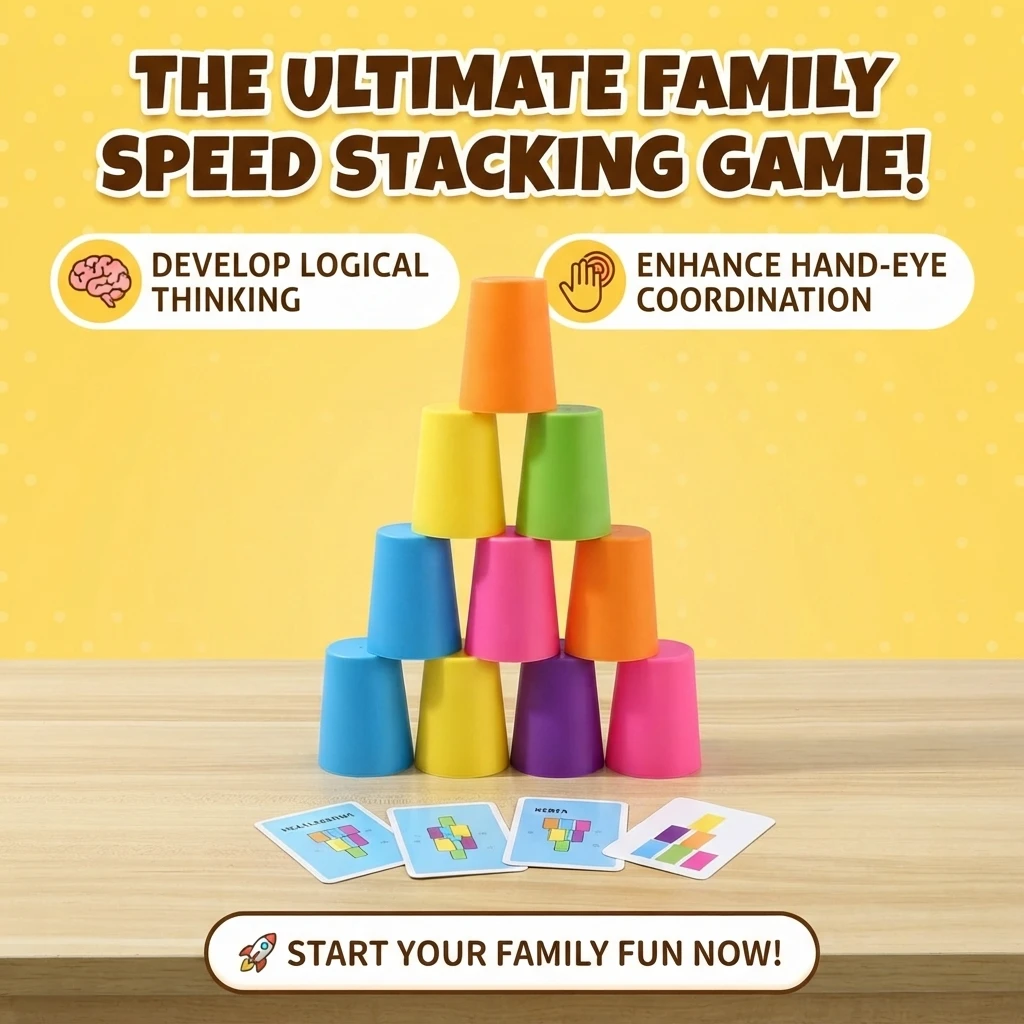 Viral Speed Stacking Cup Battle Game, Color Matching STEM Family Toy with Bell & Cards for Kids 3+