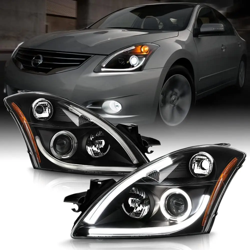 

- For [Halogen Model] 2010 2011 2012 Nissan Altima Sedan LED Tube Black Housing Projector Headlights Headlamps