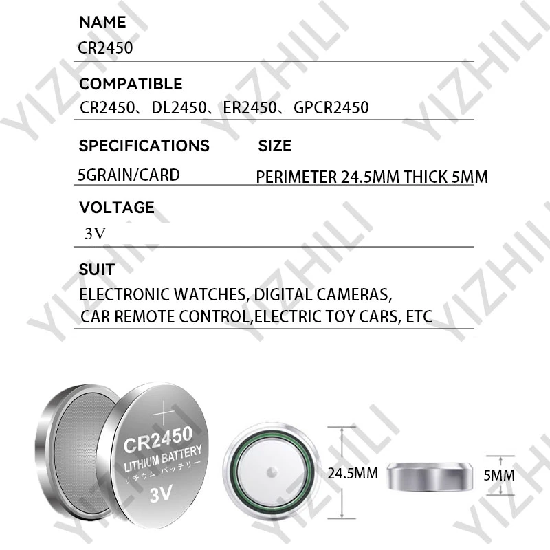 Nuovo CR2450 3V Al Litio Manganese Batteria a Bottone Bateria Eletica Auto Chiave di Controllo Remoto Orologio Elettronico Batterie