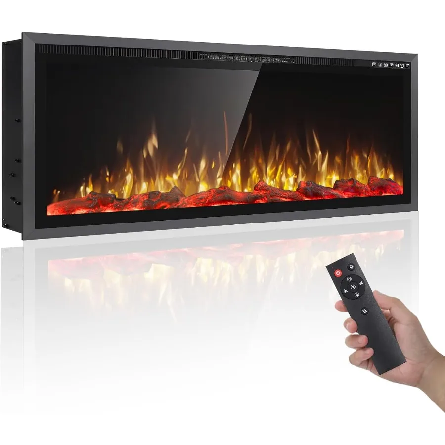 42 مدفأة كهربائية بإطار ألومنيوم ضيق للغاية وتصميم شاشة واسعة لغرف المعيشة الحديثة وغرف النوم المثبتة على الحائط