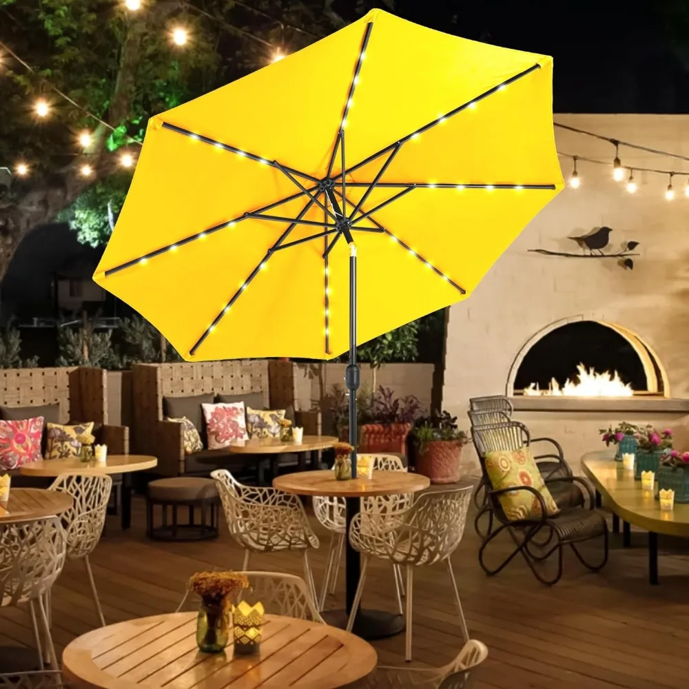 Sundale Outdoor 7 ft Solar Powered 24 LED Lighted Patio Umbrella Table Market Umbrella with Crank & Push Button Tilt for Garden