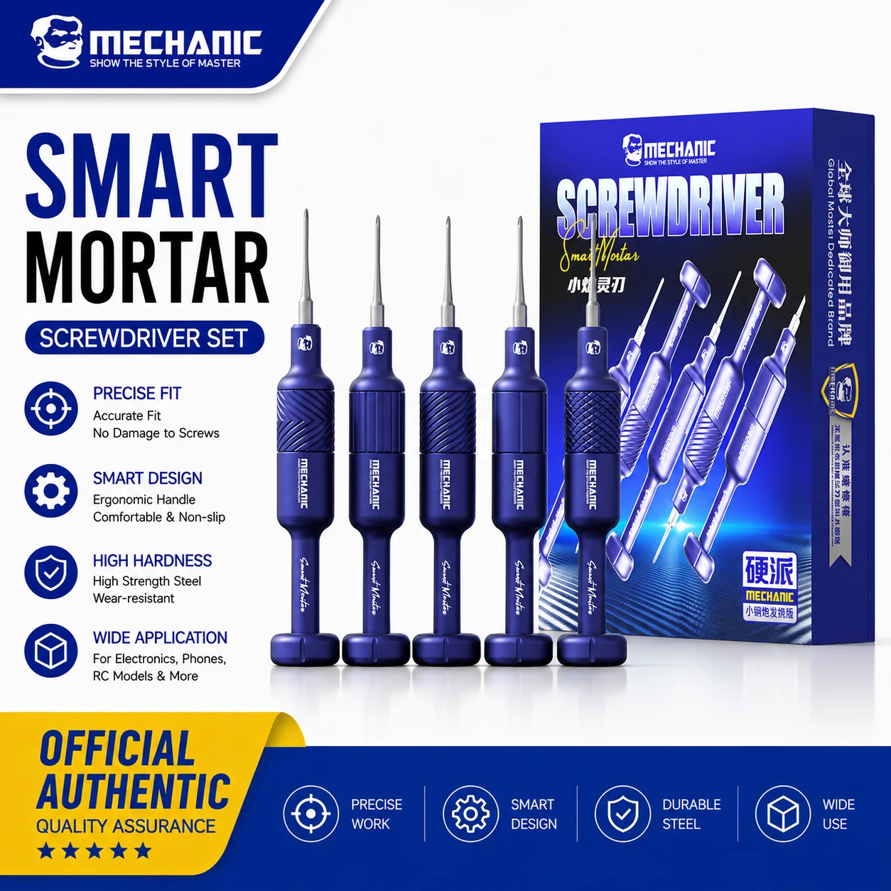 MECHANIC Smart Mortar 5-in-1 S2 Staal Magnetische Precisie Schroevedraaierset Geluidsreductie voor iPhone Android Telefoon Reparatiegereedschap