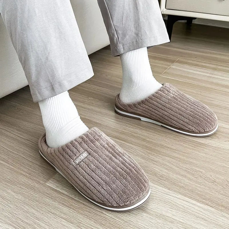 New Women Men Autumn Winter Warm Slippers Home Bedroom Casual Non Slip Shoes Couples Indoor Soft Sole Cotton Plush Slides