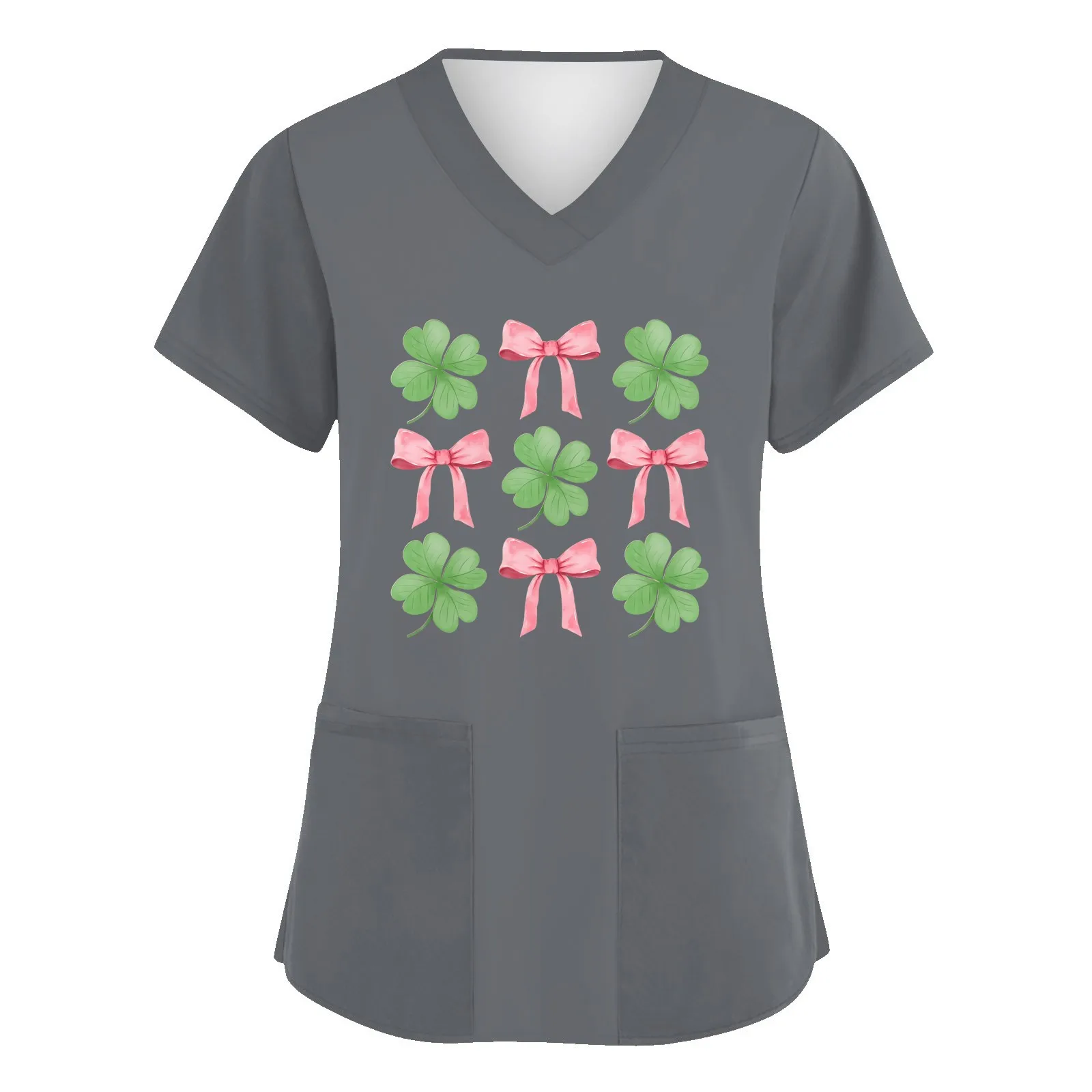 Women'S Fashion V-Neck Comfortable And Personalized Materials For Women  Short Sleeve Workwear With Pockets Printed Tops