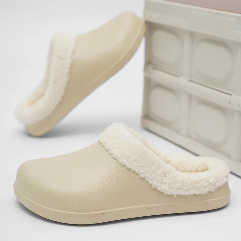 

Warm Furry Slippers Winter Casual Fluffy Slides Plush Fur Clogs Size 45 Men Slippers Couples Concise Indoor Home Cotton Shoes